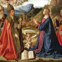 Marco palmezzano, immacolata coi ss. agostino, anselmo e stefano, e lunetta con resurrezione, 1509, 05 - Sailko - ForlÃ¬ (FC) 