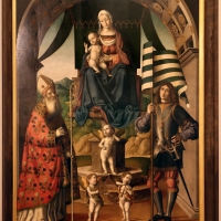 Marco palmezzano, madonna col bambino in trono tra i ss. biagio e valeriano e con angeli musicanti, 1520 ca. da s. biagio a forlÃ¬ 01 - Sailko - ForlÃ¬ (FC)