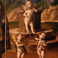 Marco palmezzano, madonna col bambino in trono tra i ss. biagio e valeriano e con angeli musicanti, 1520 ca. da s. biagio a forlÃ¬ 03 - Sailko - ForlÃ¬ (FC)