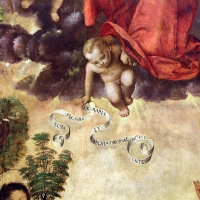 Francesco zaganelli da cotignola, concezione della vergine, 1513, da s. biagio in s. girolamo a forlÃ¬, 03 angelo con cartiglio - Sailko - ForlÃ¬ (FC)