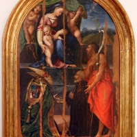 Girolamo marchesi da cotignola, madonna col bambino tra due angeli, santi e il committente (pala orsi), 1520-30 ca., da san mercuriale 01 - Sailko