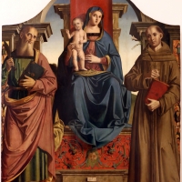 Marco palmezzano, madonna col bambino in trono tra i ss. bartolomeo e antonio (pala denti), 1513, dalla ss. annunziata a forlÃ¬, 01 - Sailko - ForlÃ¬ (FC)