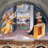 Scuola tosco-romagnola, annunciazione e i ss. caterina d'a., g. battista e antonio abate, 1547, 02 - Sailko