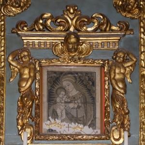 Bagno di romagna, santa maria assunta, interno, altare dell'assunta, 02 immagine miracolosa di una xilografia a colori del xv secolo - Sailko