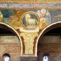 Scuola bolognese, ciclo dell'abbazia di pomposa, 1350 ca., apocalisse, 04 agnello tra il tertamorfo 1 - Sailko