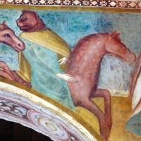 Scuola bolognese, ciclo dell'abbazia di pomposa, 1350 ca., apocalisse, 06 cavalieri con testa leonina 3 foto di Sailko