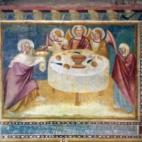 Scuola bolognese, ciclo dell'abbazia di pomposa, 1350 ca., vecchio testamento, 04 abramo e gli angeli foto di Sailko