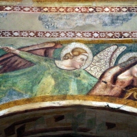 Scuola bolognese, ciclo dell'abbazia di pomposa, 1350 ca., apocalisse, 11 michele e gli angeli sconfiggono satana 2 - Sailko