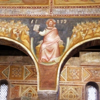Scuola bolognese, ciclo dell'abbazia di pomposa, 1350 ca., apocalisse, 03 corte celeste e gesÃ¹ col libro dei sette sigilli 1 - Sailko - Codigoro (FE)