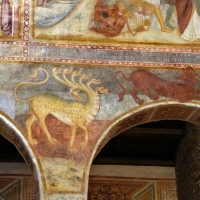 Scuola bolognese, ciclo dell'abbazia di pomposa, 1350 ca., apocalisse, 12 bestia dalle 7 teste 1 - Sailko - Codigoro (FE)