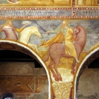 Scuola bolognese, ciclo dell'abbazia di pomposa, 1350 ca., apocalisse, 05 quattro cavalieri 2,1 bianco e rosso - Sailko
