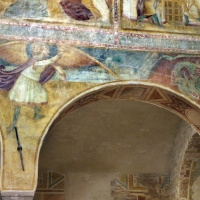 Scuola bolognese, ciclo dell'abbazia di pomposa, 1350 ca., apocalisse, 19 michele sconfigge il drago 1 - Sailko - Codigoro (FE)