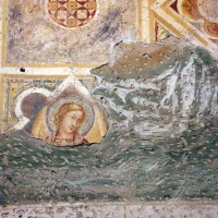 Scuola riminese, affreschi geometrici con bustini di santi, 1350-1400 ca. , affioramenti dell'XI secolo 04 - Sailko