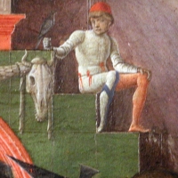 CosmÃ¨ tura, giudizio di san maurelio, 1480, da s. giorgio a ferrara, 05 paggio con falcone vicino bucranio - Sailko - Ferrara (FE)