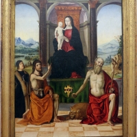 Francesco bianchi ferrari, madonna col bambino in trono, i ss. g. battista e girolamo e il committente giovanni strozzi, 1480-1500 ca. (modena) - Sailko - Ferrara (FE)