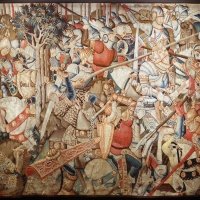 Manifattura fiamminga (prob. tournai), arazzo con la battaglia di roncisvalle, 1475-1500 ca. (v&amp;a) 01 - Sailko