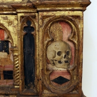 Angelo e bartolomeo degli erri, polittico dell'ospedale della morte, 1462-66, predella 05 teschio