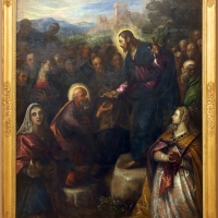 Domenico tintoretto, cristo consegna le chiavi a san pietro alla presenza degli apostoli e delle ss. giacinta e giustina, 1597-1601 - Sailko