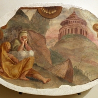 Leolio orsi, frammenti di affreschi dalla rocca di novellara, 1555-56 ca., 09 deucalione e pirra davanti al tempio di giove
