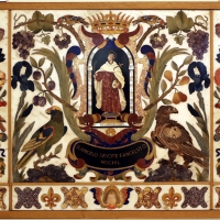 Manifattura fiorentina, paliotto con sant'angelo toma, cartiglio, fiori, frutta e animali, in commesso di pietre dure, 1647, 01 - Sailko