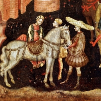Secondo maestro di carpi, leggenda di san giovanni boccadoro (crisostomo), 1430 ca. 03 donna a cavallo - Sailko - Modena (MO)