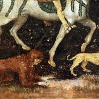 Secondo maestro di carpi, leggenda di san giovanni boccadoro (crisostomo), 1430 ca. 07 uomo selvaggio e cane - Sailko - Modena (MO)