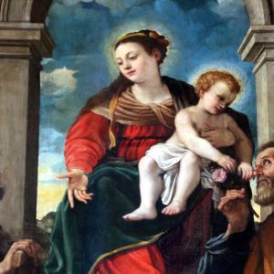 Chiesa dei Santi Senesio e Teopompo (Castelvetro di Modena), Madonna col Bambino in trono fra santi 03 - Mongolo1984