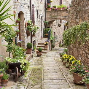 Un caratteristico vicolo fiorito di Spello - ENIT SpA