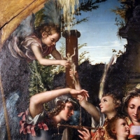 Giorgio gandini del grano, sacra famiglia con santi e angeli, 1534-35, 02 angeli che si passano anima - Sailko - Parma (PR)
