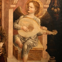 Jacopo loschi, madonna in trono col bambino, angeli e il padre e eterno, 1471, da s. agostino a parma 02 angelo musicante con liuto - Sailko - Parma (PR)
