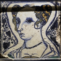 Bottega pesarese, pavimento maiolicato dal monastero di san paolo a parma, 1470-82 ca., busto di donna - Sailko