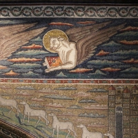 Sant'apollinare in classe, mosaici dell'arcone, cristo benedicente tra i simboli degli evangelisti (IX sec.) 06 luca - Sailko - Ravenna (RA)