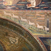 Sant'apollinare in classe, mosaici dell'arcone, 12 agnelli che escono da gerusalemme e betlemme (VII sec.) 11 - Sailko - Ravenna (RA)