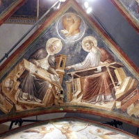 Pietro da rimini e bottega, affreschi dalla chiesa di s. chiara a ravenna, 1310-20 ca., volta con evangelisti e dottori, gregorio e luca - Sailko - Ravenna (RA)
