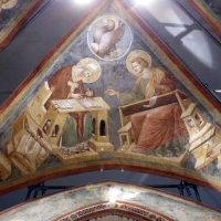 Pietro da rimini e bottega, affreschi dalla chiesa di s. chiara a ravenna, 1310-20 ca., volta con evangelisti e dottori, agostino e giovanni - Sailko - Ravenna (RA)