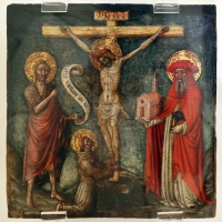Maestro di staffolo, crocifisso tra i ss. g. battista, francesco e girolamo, 1420-50 ca. (marche) - Sailko - Ravenna (RA)