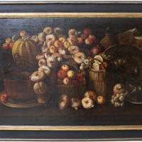 Paolo antonio barbieri (attr.), natura morta con mele, cipolle, agli, zucca e rami, xvii secolo - Sailko