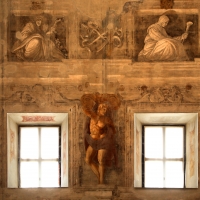 Pier francesco battistelli e aiuti, affreschi con scene dell'orlando furioso e della gerusalemme l. tra telamoni, 1619-28, 18 - Sailko - Gualtieri (RE)